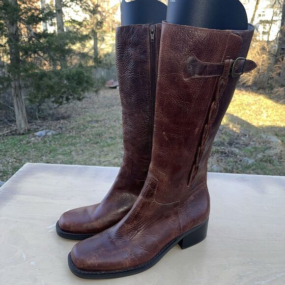 Vintage Civico 10 Brown Leather Riding Boots Women Sz 10 Braid Accent Side Zip - Picture 11 of 11